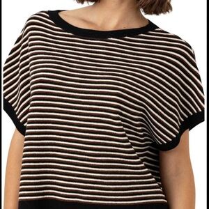 Premise Black Tan Cream T Shirt Sweater Zip Back Lightweight Size Large